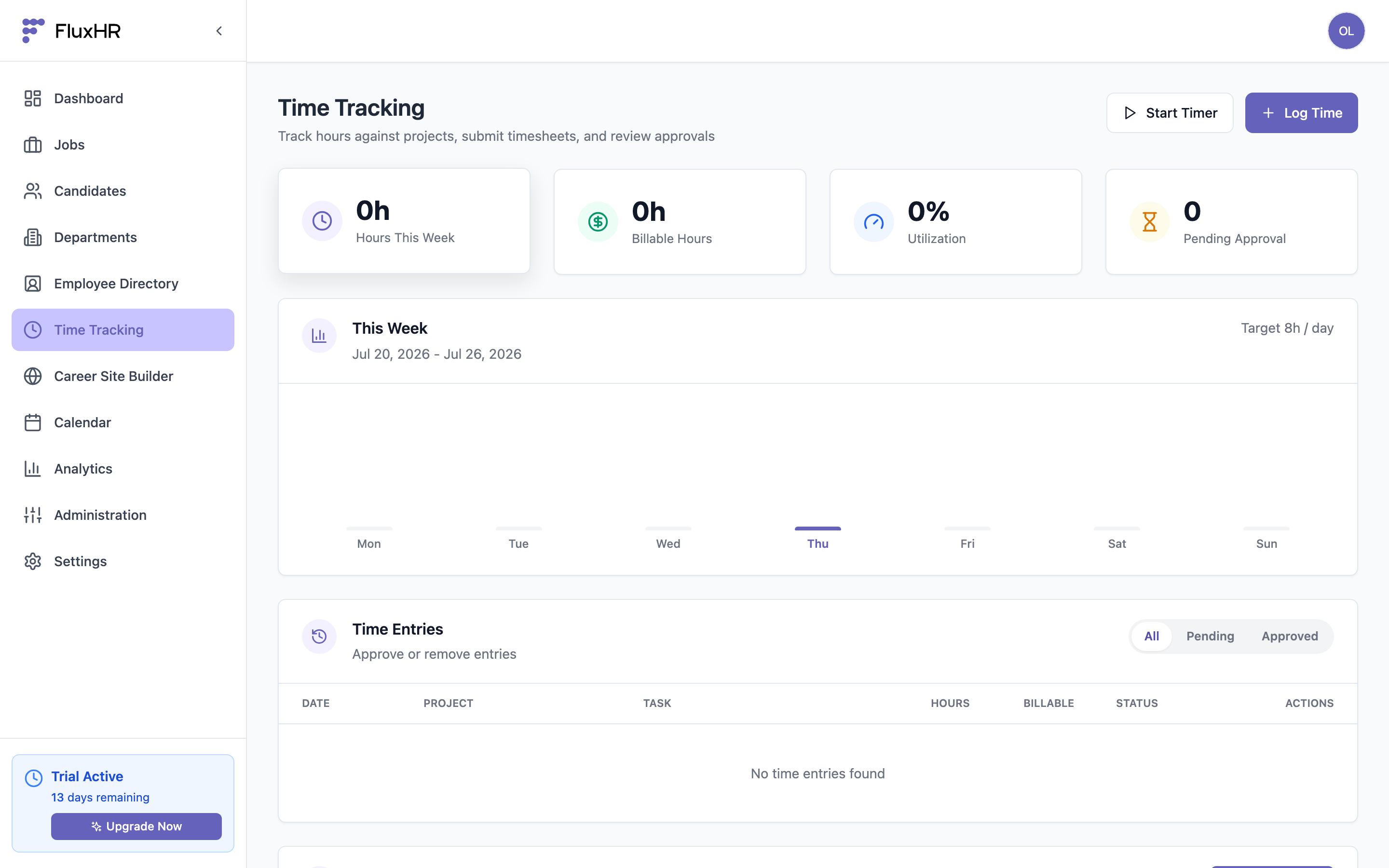 Time Tracking with entries and focus timer
