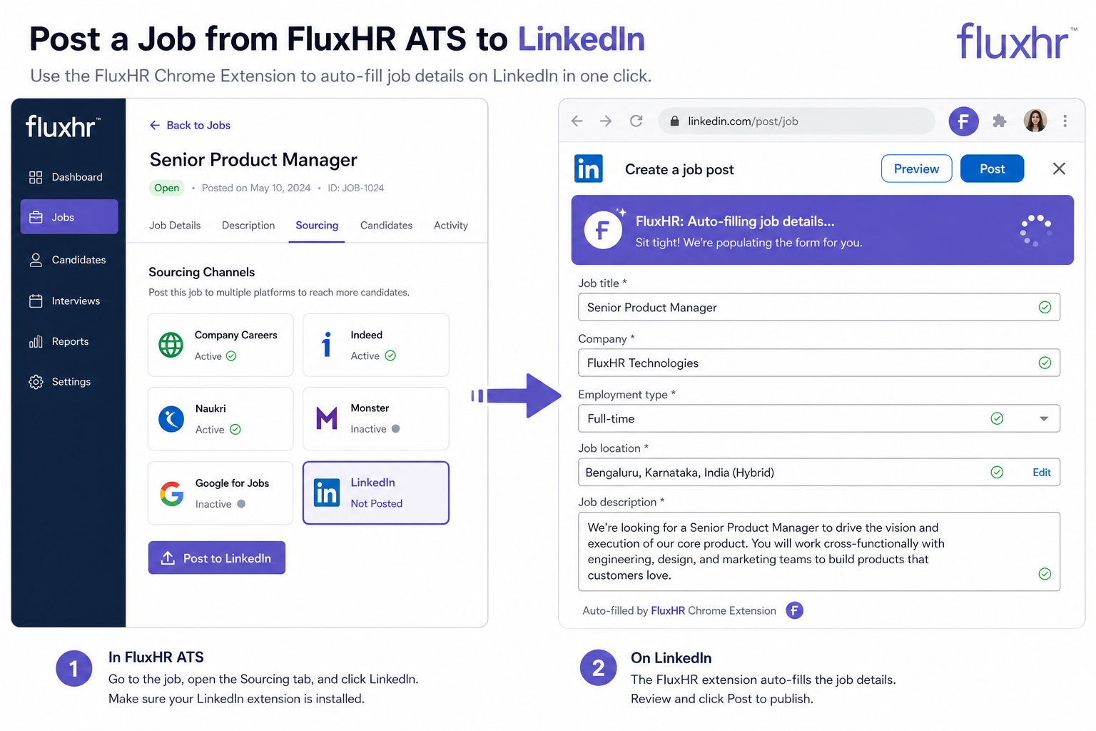 Auto-filling a LinkedIn job posting from FluxHR ATS